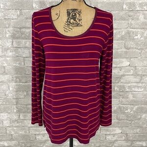Bordeaux Striped Chiffon Back Long Sleeve Top